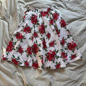 Hell Bunny Vixen Rose Print Skirt – Vintage Inspired Pinup Style (M)